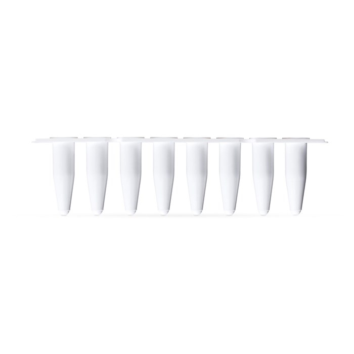 Picture of a qPCR 8-tube strip, regular profile, white